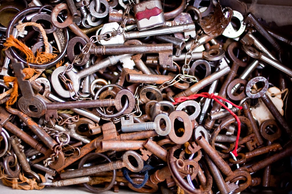 A bunch of rusty old keys